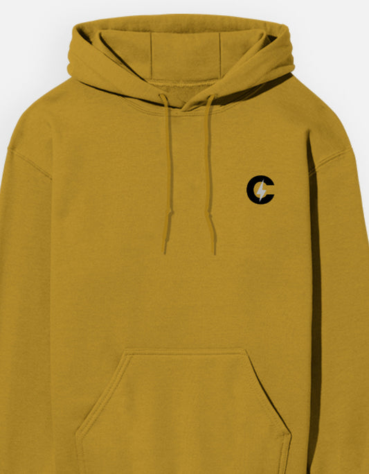 Pastel Unisex Hoodie 300 GSM cotton brushed fleece mustard yellow pocket detail