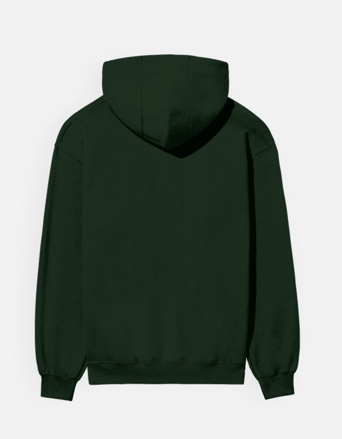 Bottle-green Chaze Fit regular cotton fleece hoodie, rear product view