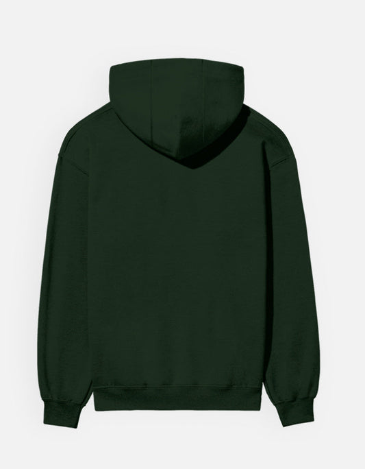 Bottle-green Chaze Fit regular cotton fleece hoodie, rear product view