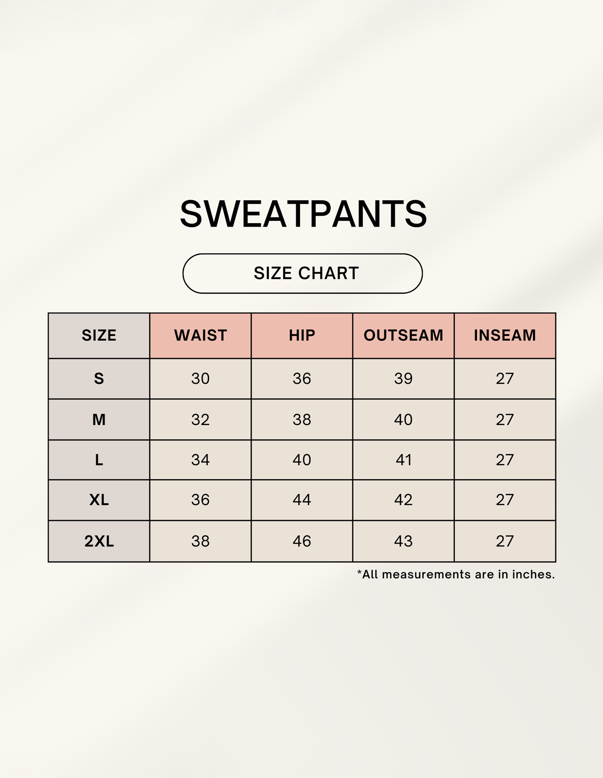 ChazeFit Terry Lux Sweatpants Size Chart – S to XXL Waist & Length Measurements India