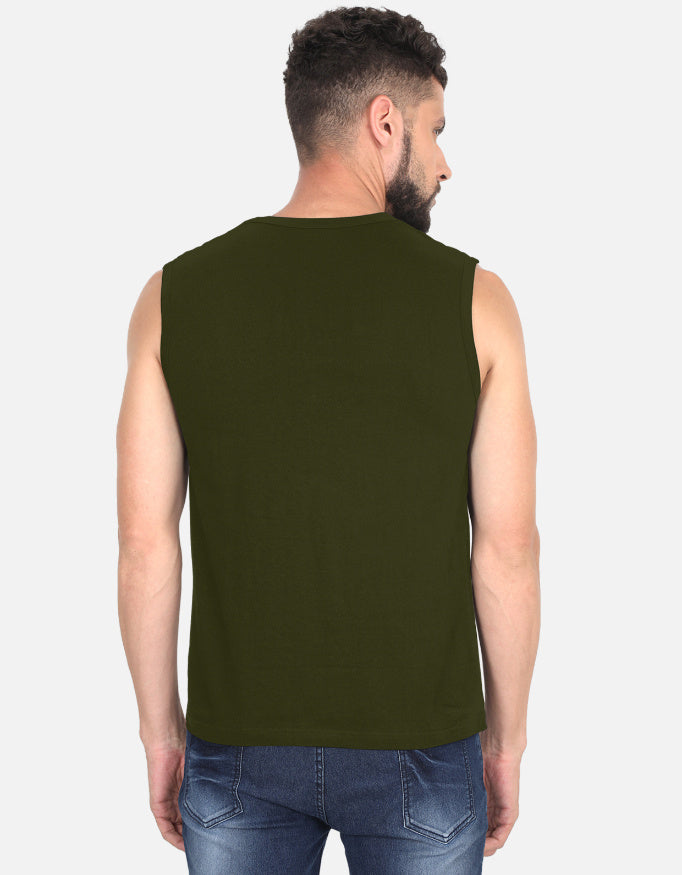 ChazeFit FlexDry Men's Gym Vest Olive Green – 180 GSM Cotton Sleeveless T-Shirt Back View