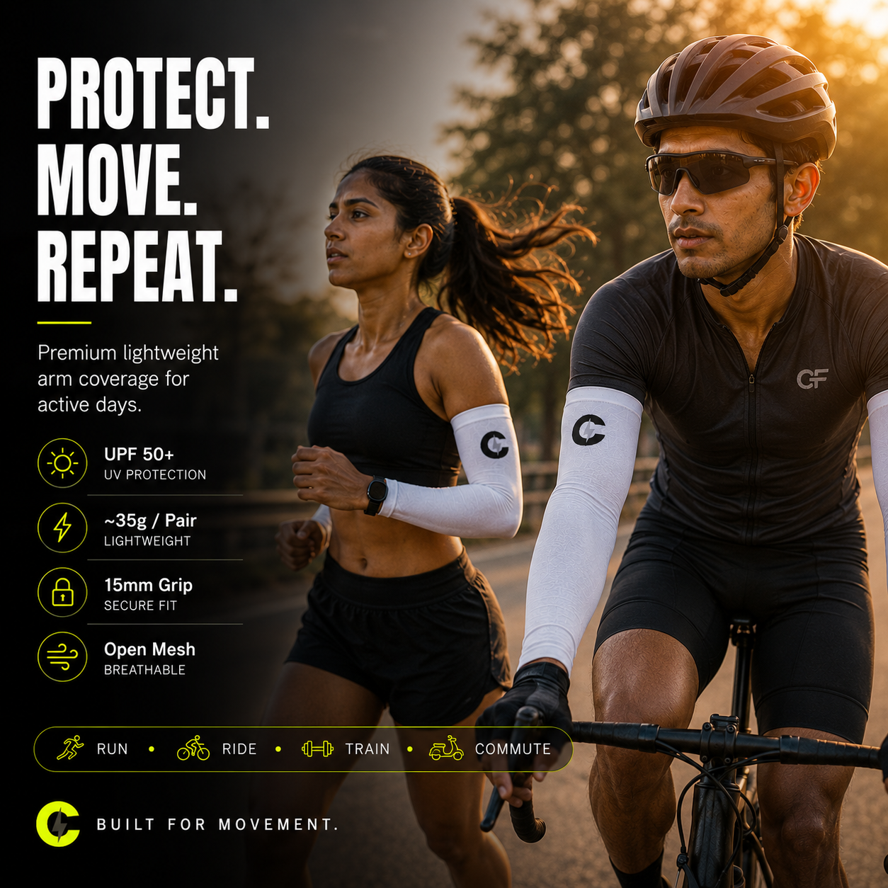 Chaze Fit Pro-Grade AOP arm sleeves worn during a gym weight training session