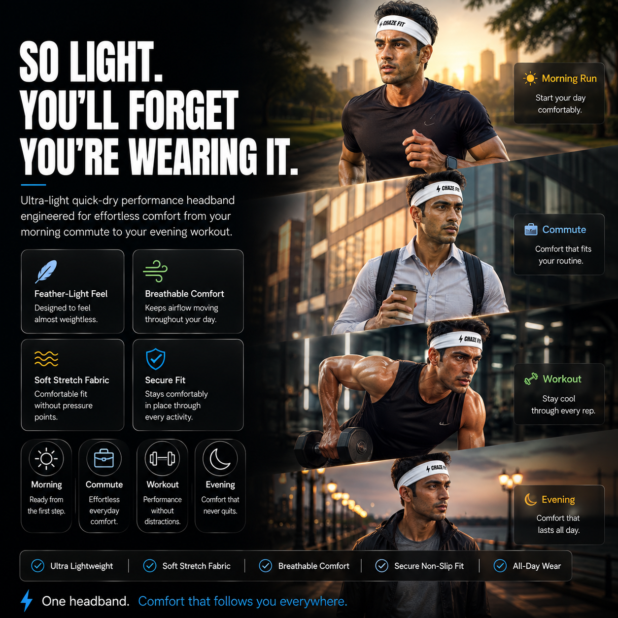 Chaze Fit Quick Dry Sports Headband for Gym, Running & Training CHAZE FIT