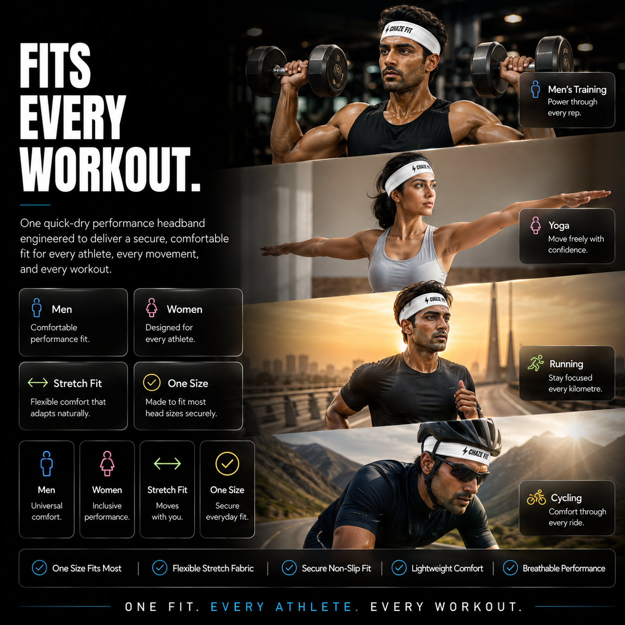 Chaze Fit Quick Dry Sports Headband for Gym, Running & Training CHAZE FIT