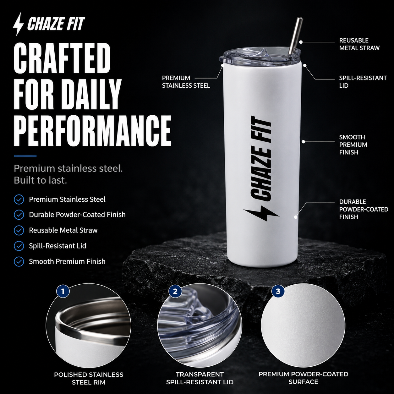 Chaze Fit 20oz Steel Edge Tumbler: 12-Hour Ice Cold. Zero Condensation. CHAZE FIT