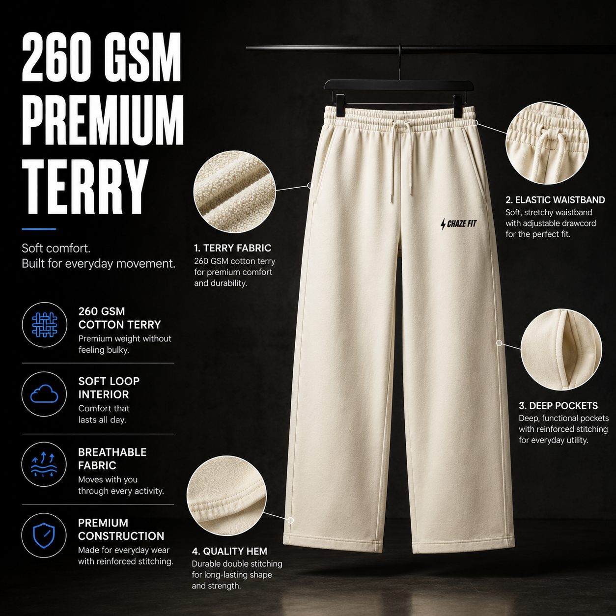 Chaze Fit Oversized Terry Sweatpants - 260 GSM French Terry Cotton Unisex CHAZE FIT