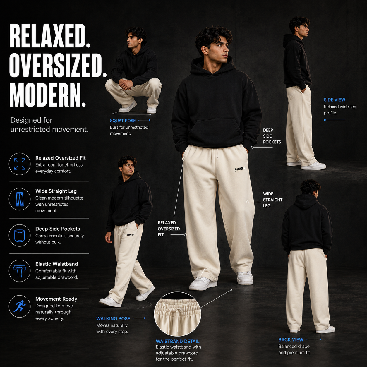 Chaze Fit Oversized Terry Sweatpants - 260 GSM French Terry Cotton Unisex CHAZE FIT