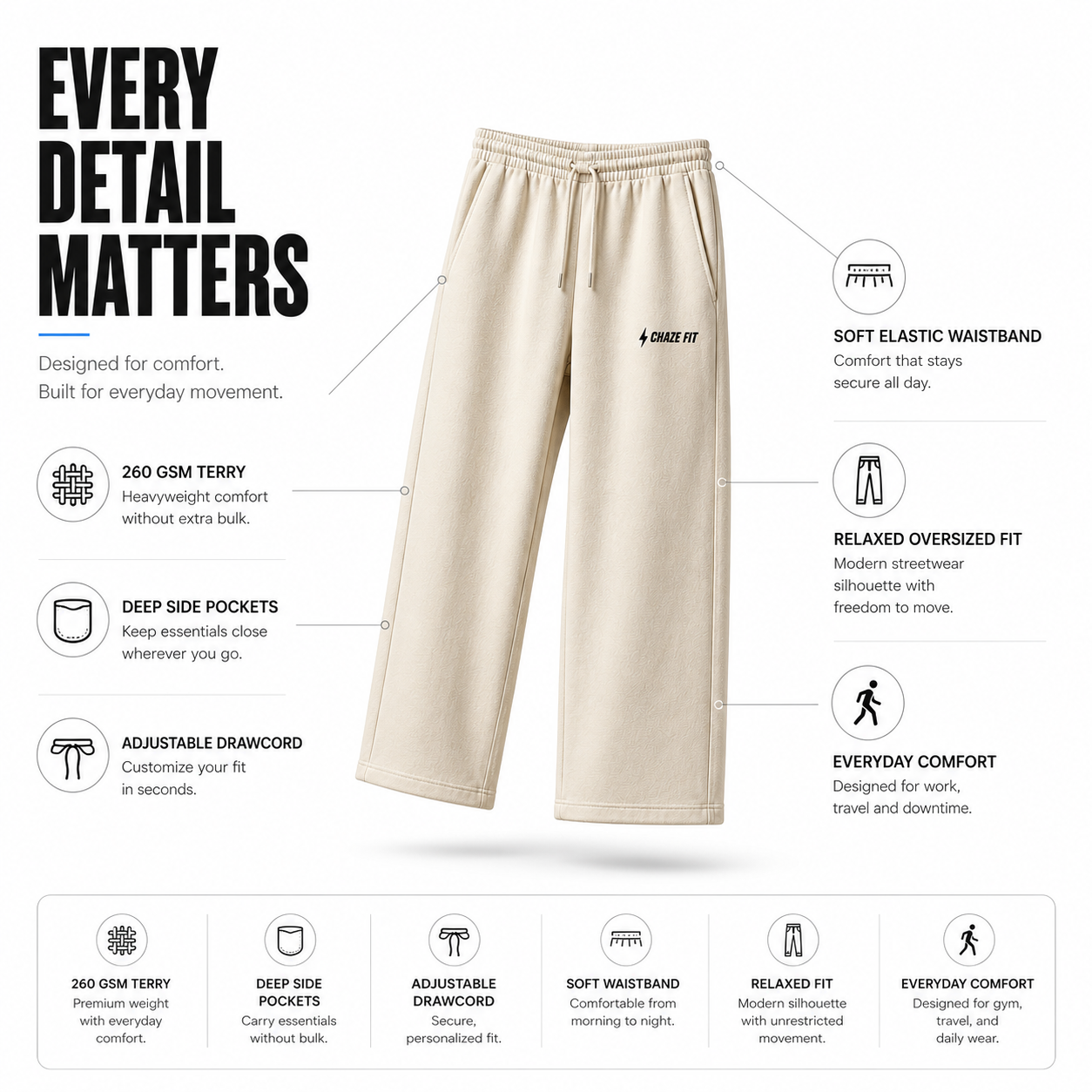 Chaze Fit Oversized Terry Sweatpants - 260 GSM French Terry Cotton Unisex CHAZE FIT