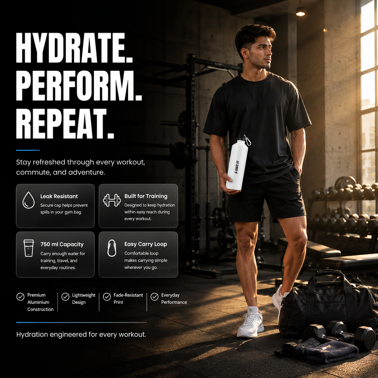 Chaze Fit Hydro Max 750ml Aluminium Gym Sipper Bottle - BPA-Free Lightweight CHAZE FIT