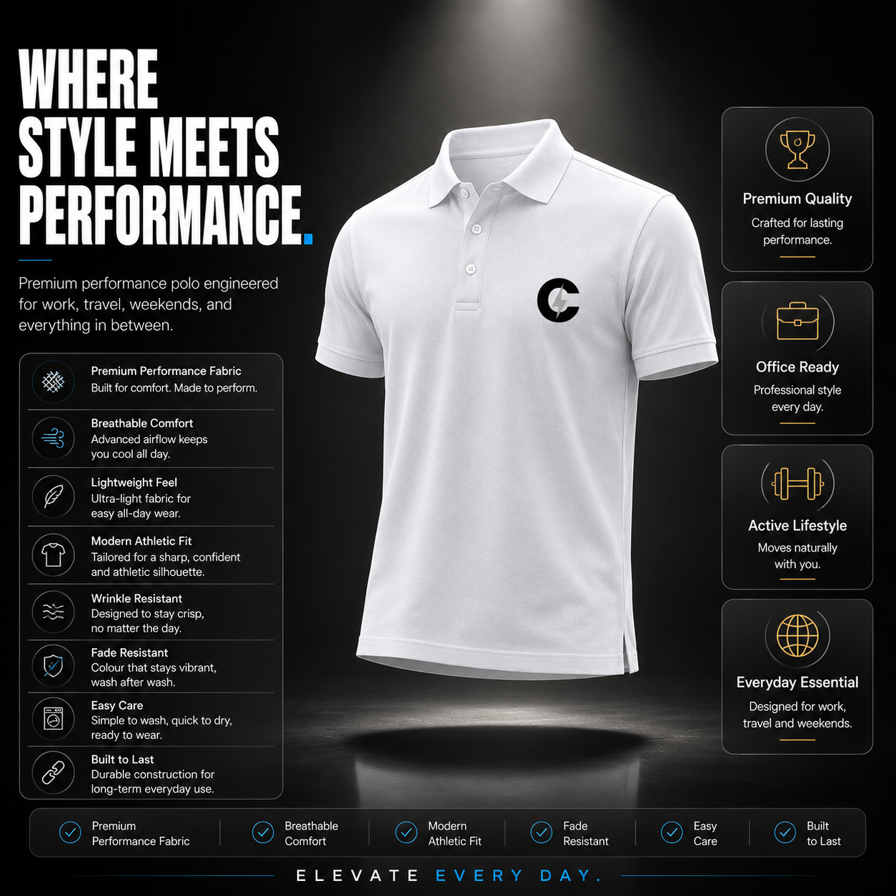 Chaze Fit Men's Airtex Polo T-Shirt - 220 GSM Cotton Structured Collar CHAZE FIT