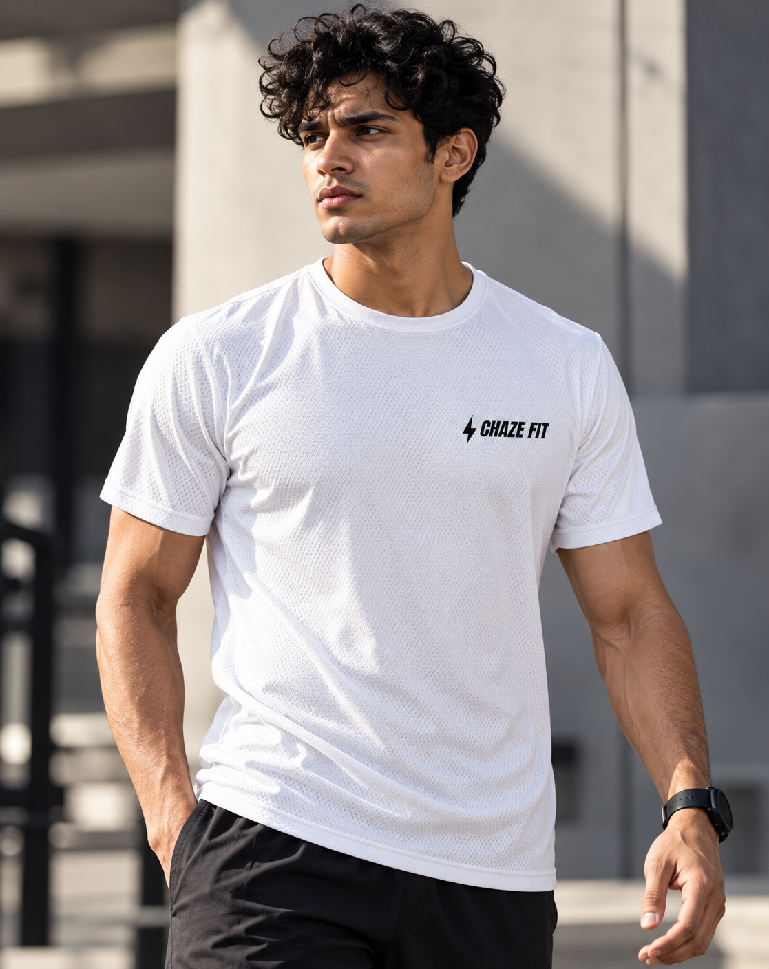 Chaze Fit 170 GSM Dri-Fit sports T-shirt poly mesh fabric detail