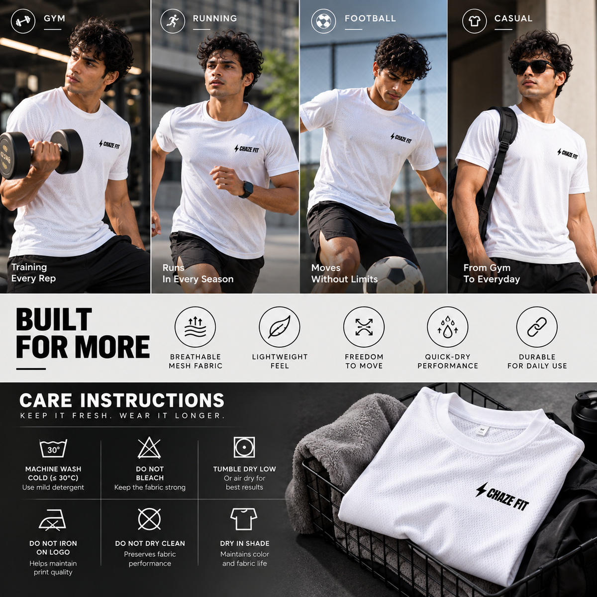 Chaze Fit Dri-Fit sports T-shirt unisex performance training top India