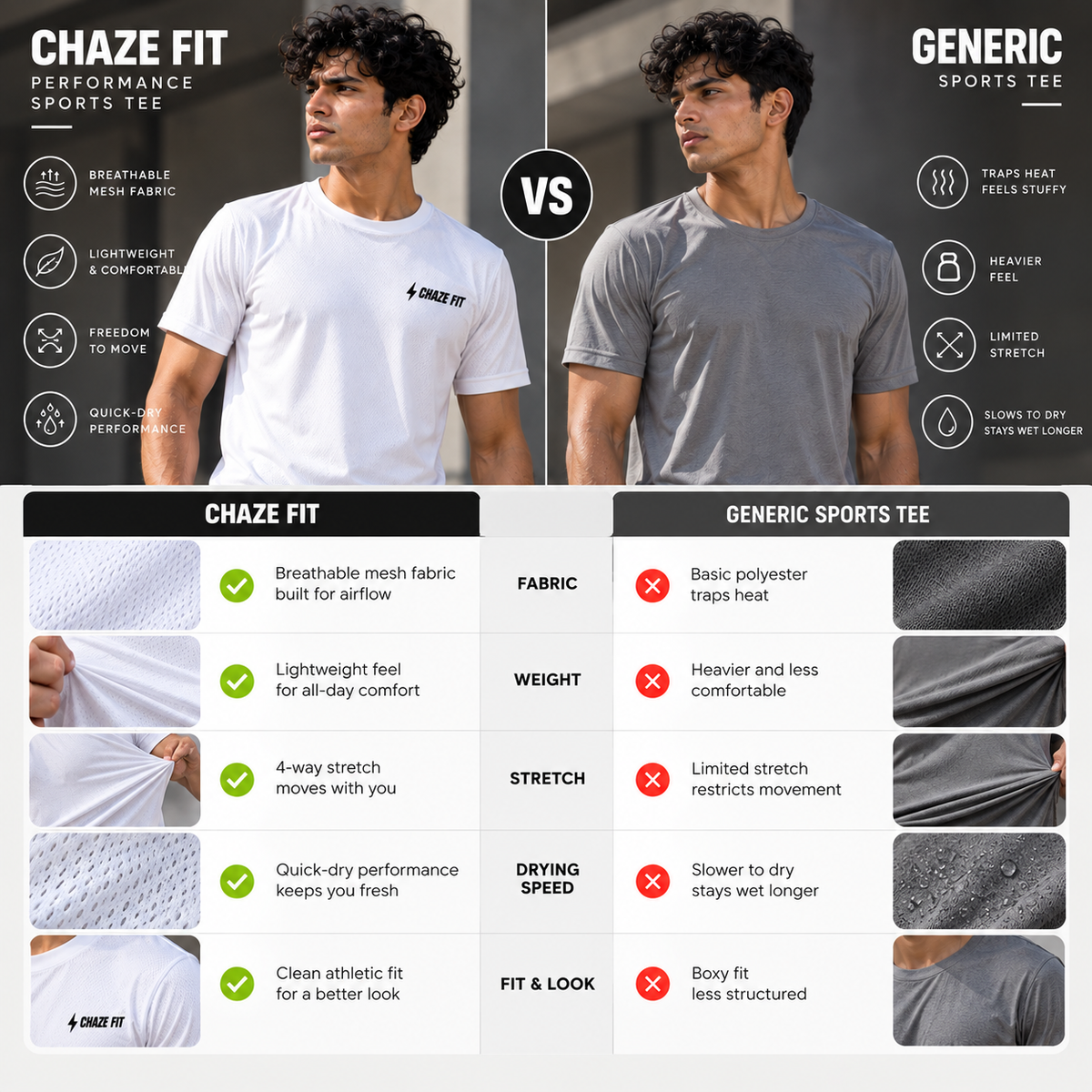 Chaze Fit Dri-Fit Sports T-Shirt 170 GSM poly mesh quick-dry unisex gym training top