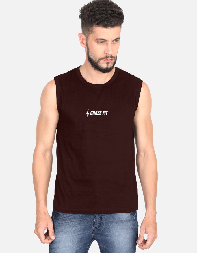 ChazeFit FlexDry Men's Gym Vest Maroon – 180 GSM Cotton Sleeveless T-Shirt Front View