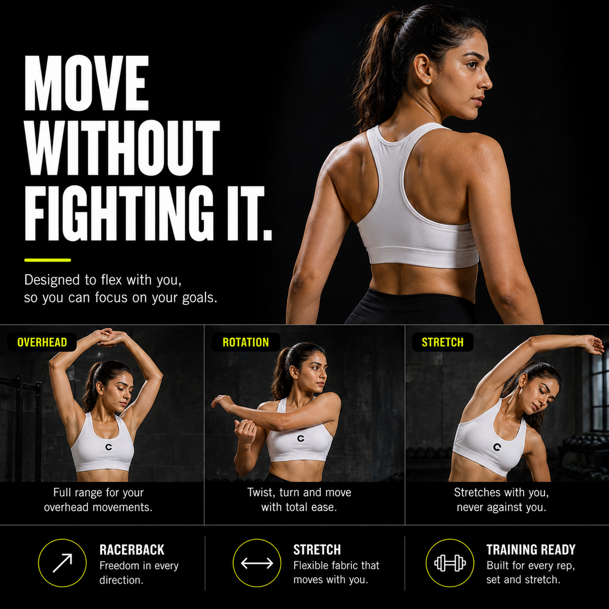 Chaze Fit racerback sports bra all-over print design for everyday athleisure wear